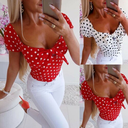 O-Neck Polka Dot Blouse