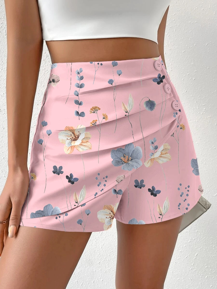 Floral Side Button Shorts