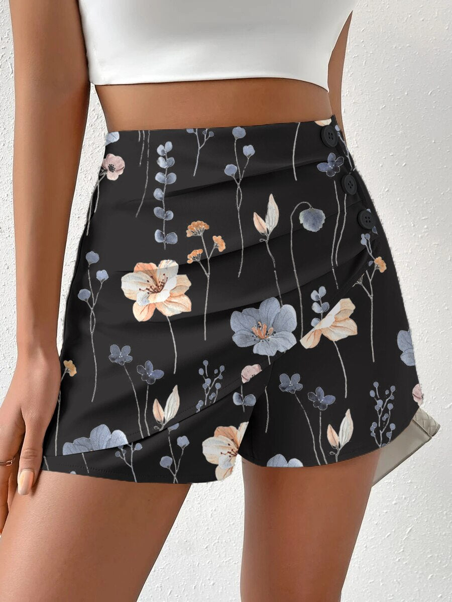 Floral Side Button Shorts