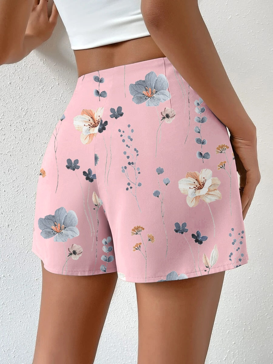 Floral Side Button Shorts