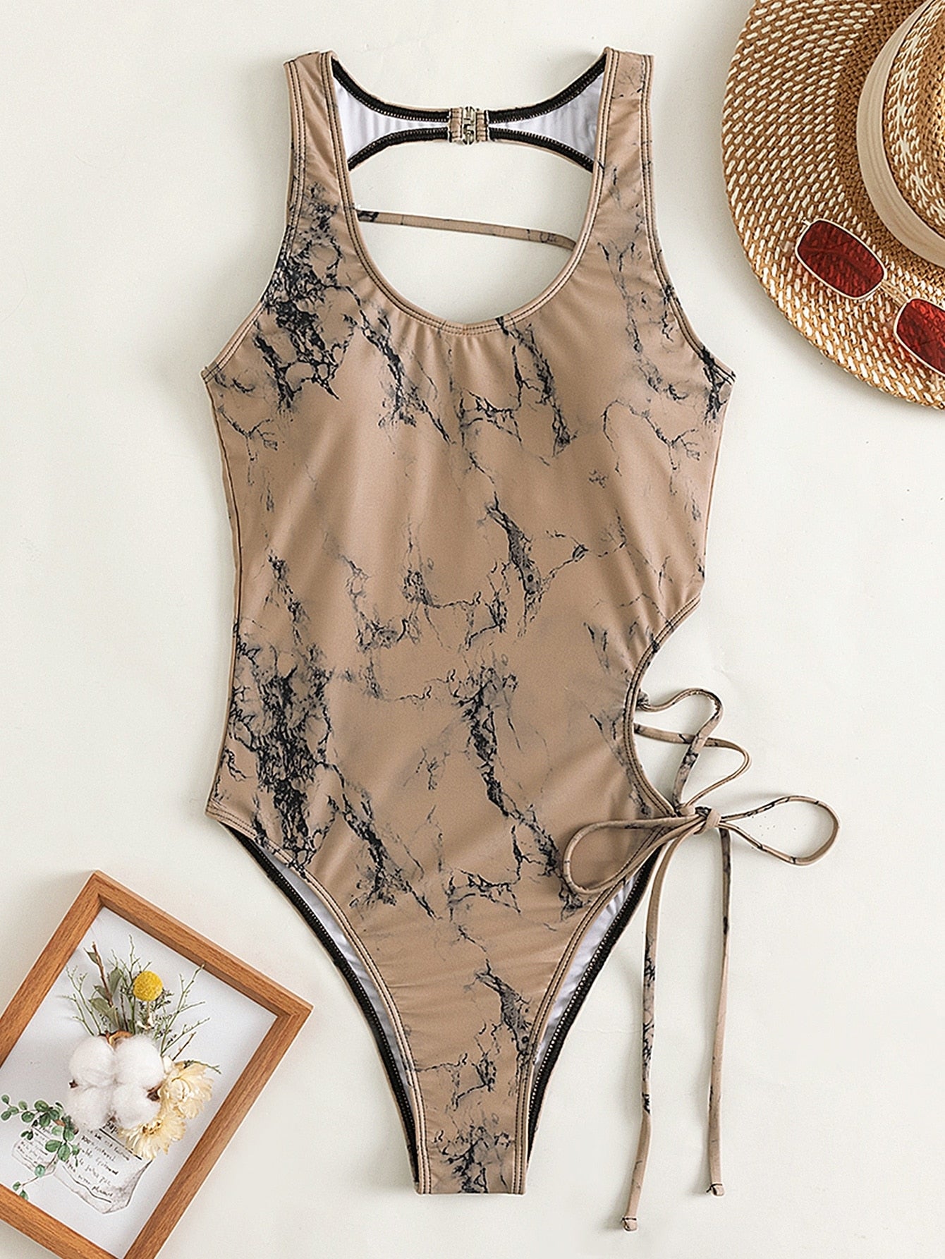 Print Lace Up Bathing Suit