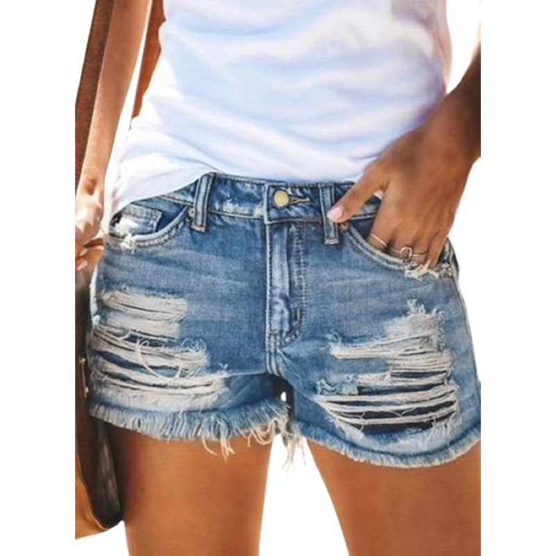 Distressed Cuffed Denim Shorts