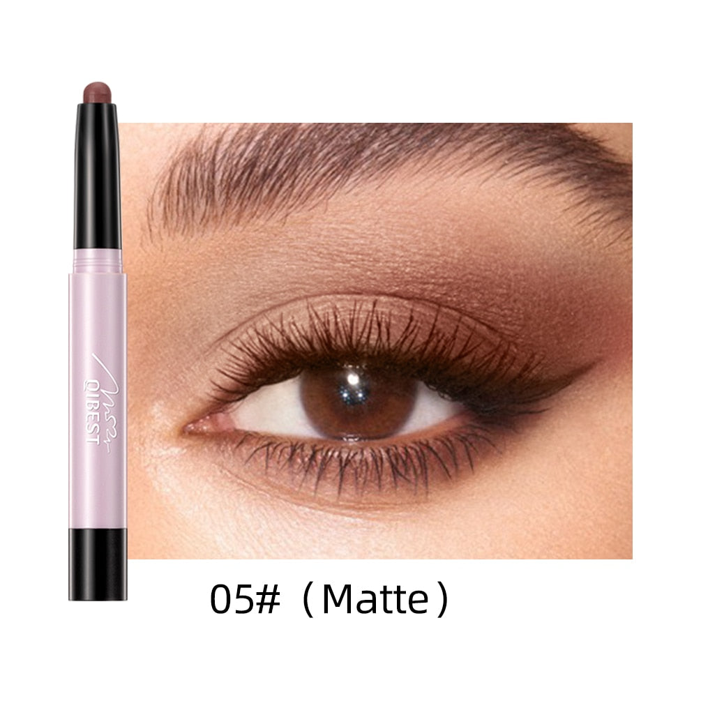 QIBEST Pearlescent Silkworm Eyeshadow Pencil Lasting Glitter Shiny Pigment Makeup Waterproof Nude Matte Eye Shadow Pen For Women