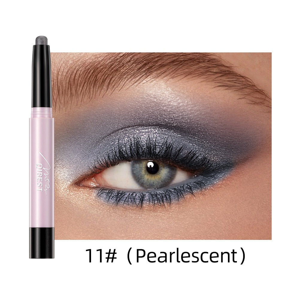 QIBEST Pearlescent Silkworm Eyeshadow Pencil Lasting Glitter Shiny Pigment Makeup Waterproof Nude Matte Eye Shadow Pen For Women