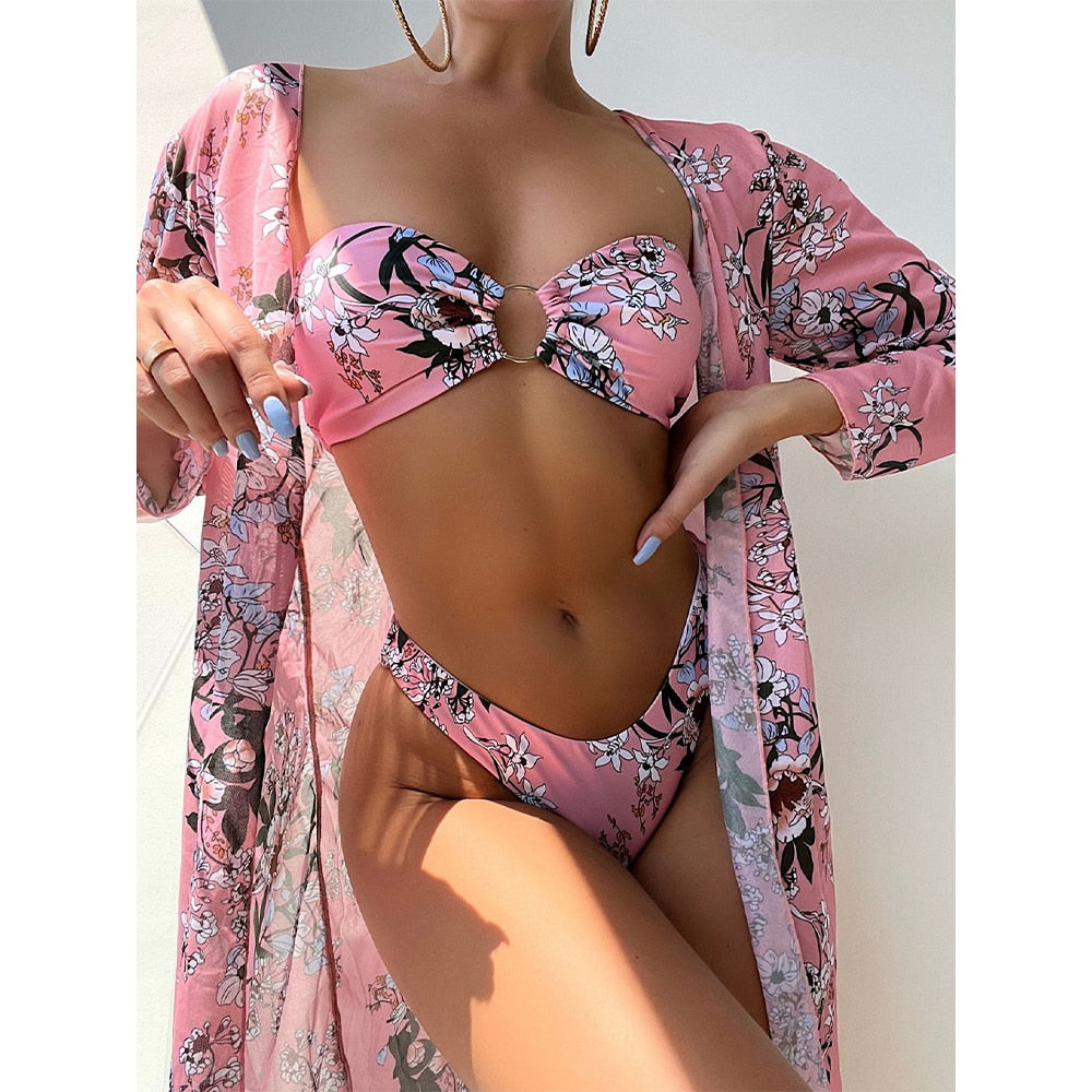 Three Piece Cover Up Bikini Set