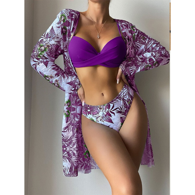 Three Piece Cover Up Bikini Set