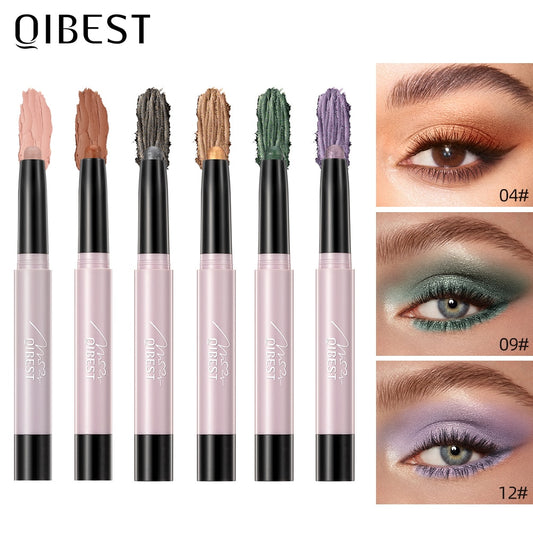 QIBEST Pearlescent Silkworm Eyeshadow Pencil Lasting Glitter Shiny Pigment Makeup Waterproof Nude Matte Eye Shadow Pen For Women