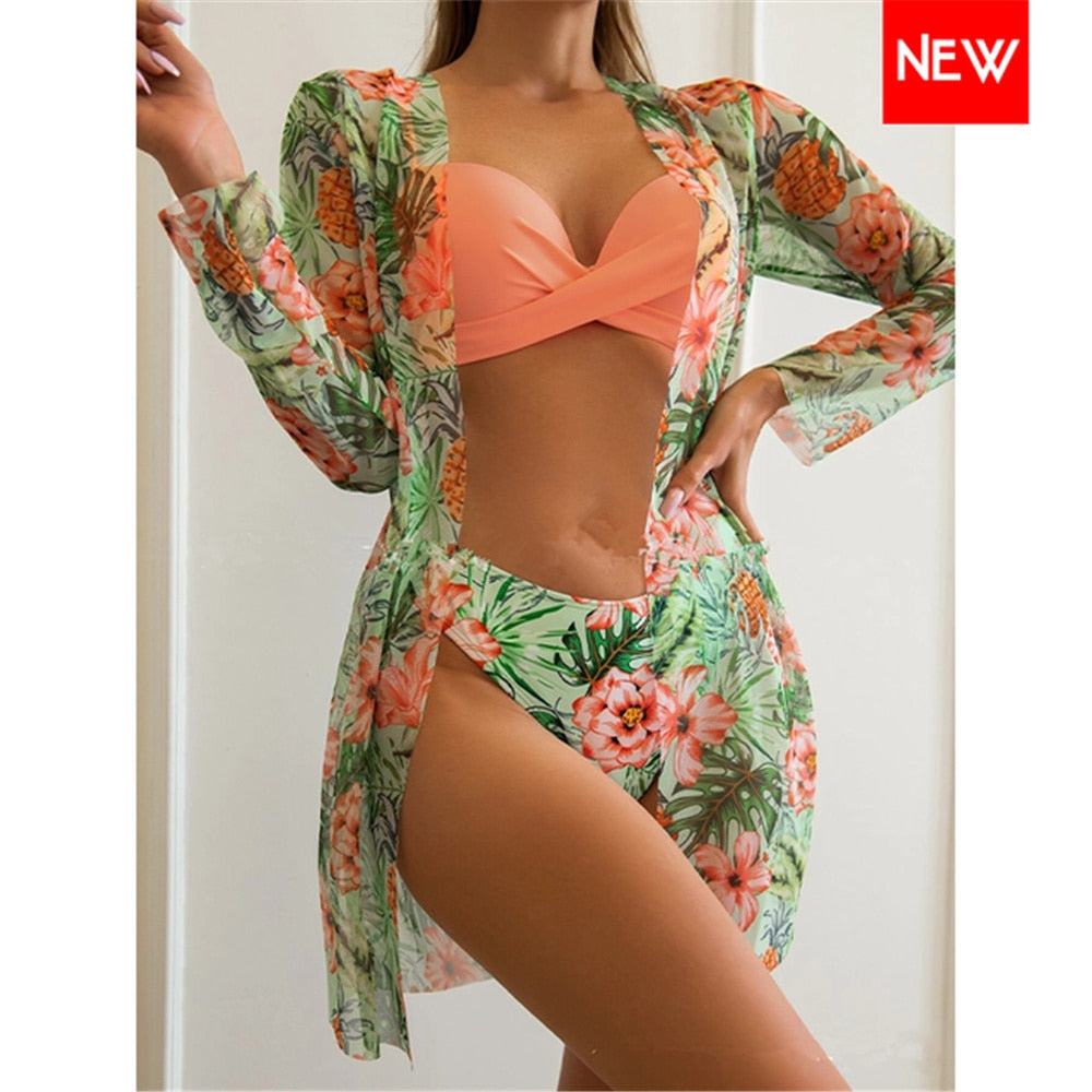 Three Piece Cover Up Bikini Set